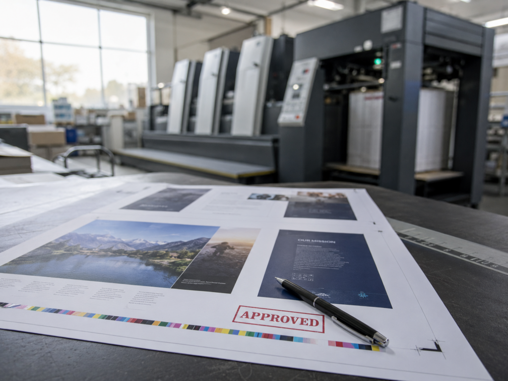 Proof sheet on press in print shop